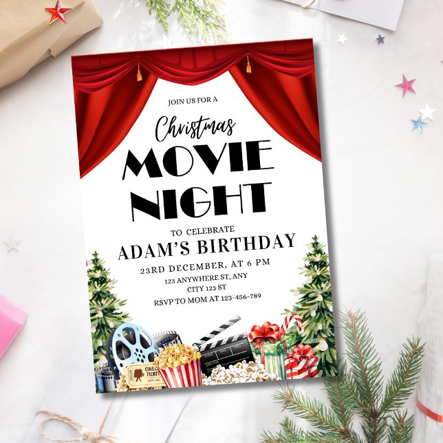 Outdoor Christmas Celebration Movie Night Birthday Invitation (Creator Uploaded)