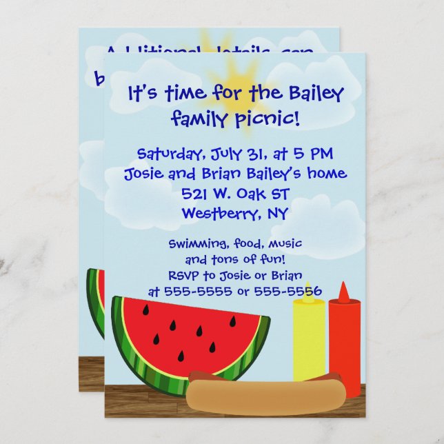 Outdoor Cookout Invitation - Two Sided (Front/Back)