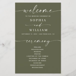Outdoor Garden Wedding Muted Olive Green Program