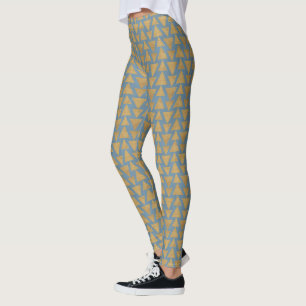 Outdoor Geo Step Gold & Blue Pattern Leggings