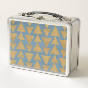 Outdoor Geo Step Gold & Blue Pattern Metal Lunch Box
