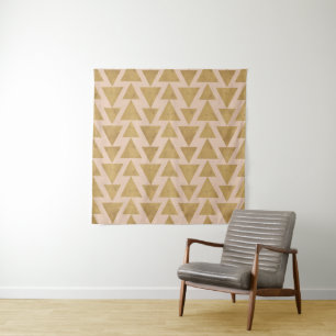 Outdoor Geo Step   Gold & Coral Geometric Pattern Tapestry