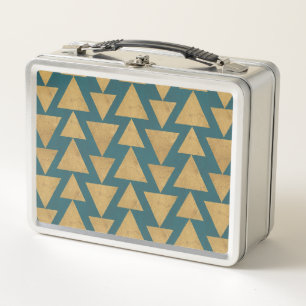 Outdoor Geo Step Gold & Dark Teal Pattern Metal Lunch Box