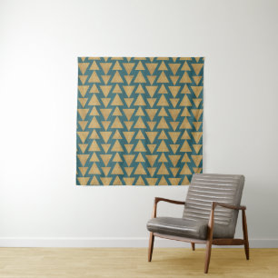 Outdoor Geo Step   Gold & Dark Teal Pattern Tapestry