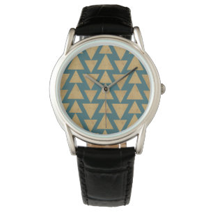 Outdoor Geo Step Gold & Dark Teal Pattern Watch