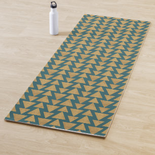 Outdoor Geo Step Gold & Dark Teal Pattern Yoga Mat