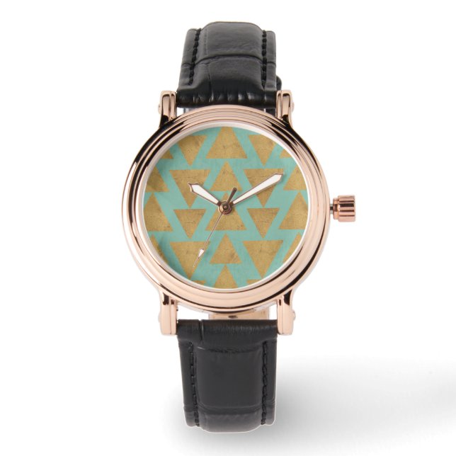 Outdoor Geo Step | Gold & Teal Pattern Watch (Front)