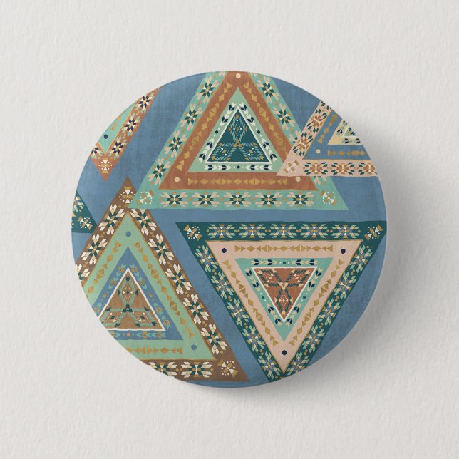 Outdoor Geo X | Blue Tribal Indian Pattern 6 Cm Round Badge (Front)