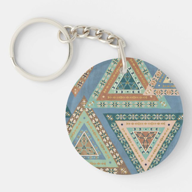 Outdoor Geo X | Blue Tribal Indian Pattern Key Ring (Front)