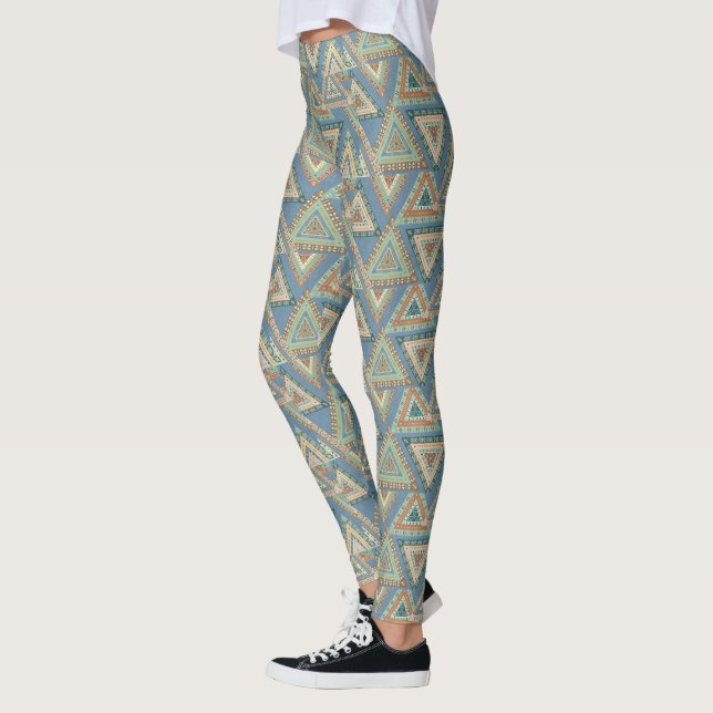 Outdoor Geo X | Blue Tribal Indian Pattern Leggings (Left)