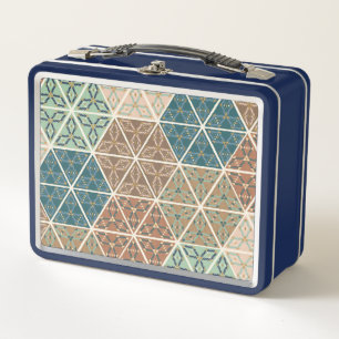 Outdoor Geo XI Blue & Green Tribal Pattern Metal Lunch Box