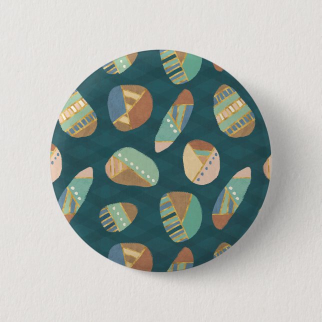 Outdoor Geo XII | Blue & Green Geometric Pattern 6 Cm Round Badge (Front)