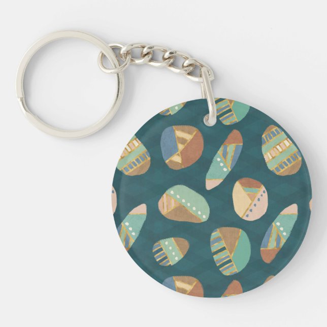 Outdoor Geo XII | Blue & Green Geometric Pattern Key Ring (Front)
