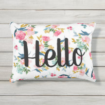 Outdoor Hello Floral Pillow