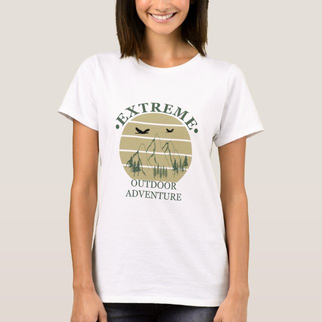 Outdoor hiking adventure pine trees in forest T-Shirt (Front)