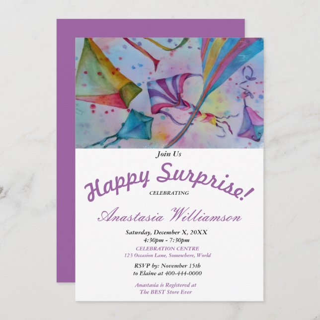 OUTDOOR KITE FLYING SURPRISE PARTY INVITATION (Front/Back)