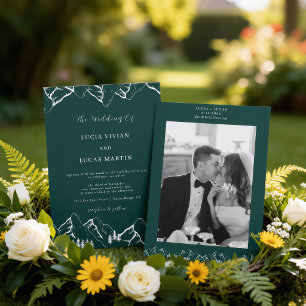 Outdoor Mountains Pine Tree Emerald Green Wedding Invitation