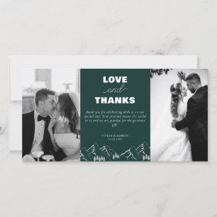Outdoor Mountains Pine Tree Emerald Wedding Photo Thank You Card