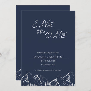 Outdoor Mountains Pine Tree Navy Save The Date Invitation