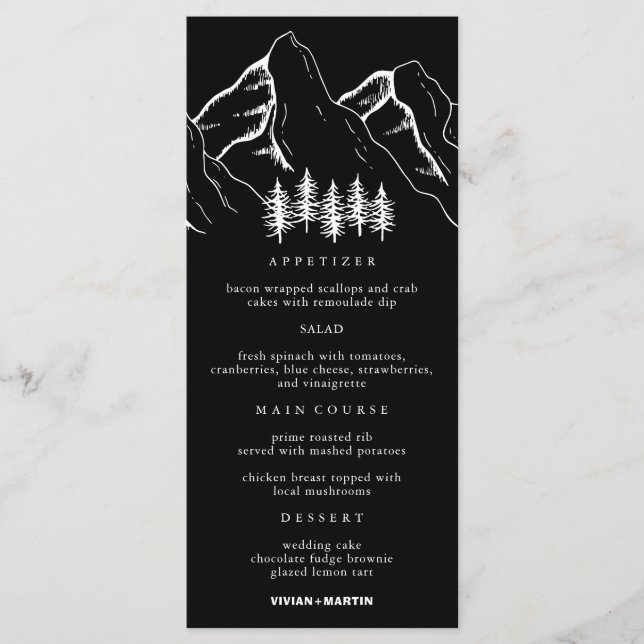 Outdoor Mountains Pine Tree Wedding Menu (Front)