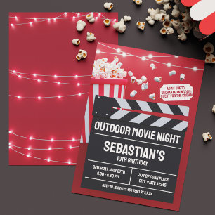 Outdoor Movie Birthday Party with Clapperboard Invitation