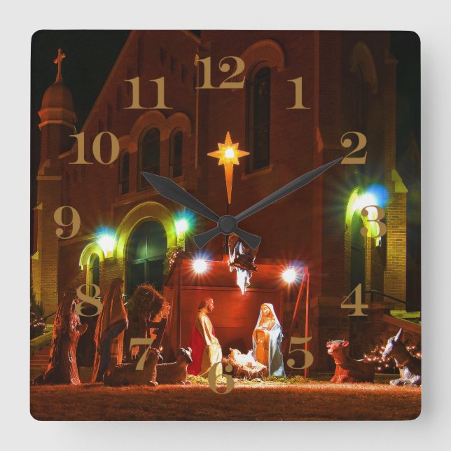 Outdoor nativity square wall clock (Front)
