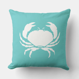 Outdoor Nautical CRAB teal sea blue pillow