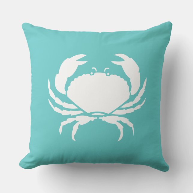 Outdoor Nautical  CRAB teal sea blue pillow (Front)