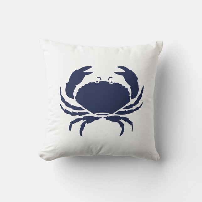 Outdoor Nautical CRAB white navy reversable Cushion (Front)