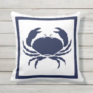 Outdoor Nautical CRAB white navy reversable Cushion