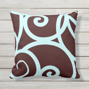 outdoor or indoor teal and brown abstract pattern cushion
