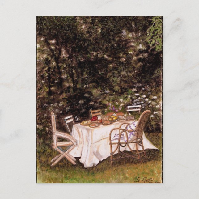 Outdoor Picnic Table and Chairs Impressionist  Postcard (Front)