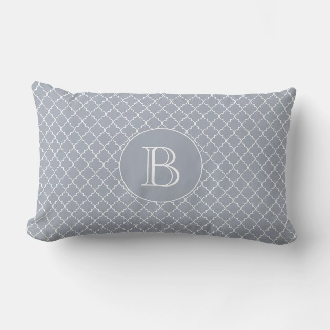 Outdoor Pillow | Blue Quatrefoil Pattern Monogram (Front)