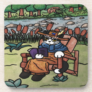 Outdoor Reading Garden Cat Coaster