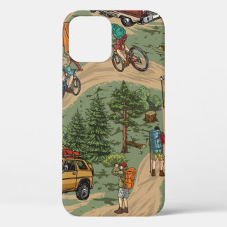 Outdoor recreation vintage seamless pattern with h iPhone 12 case