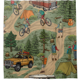 Outdoor recreation vintage seamless pattern with h shower curtain