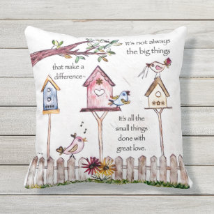 Outdoor Reversible pillow with Birdhouse Painting