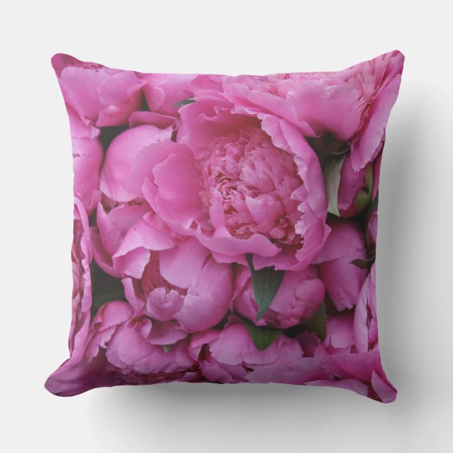 Outdoor Safe Pink Peony Flower Floral Pattern Cushion (Front)