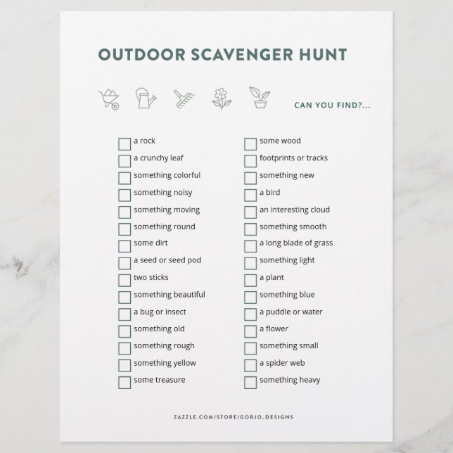 Outdoor Scavenger Hunt Kids Activities Party Game Flyer (Front)