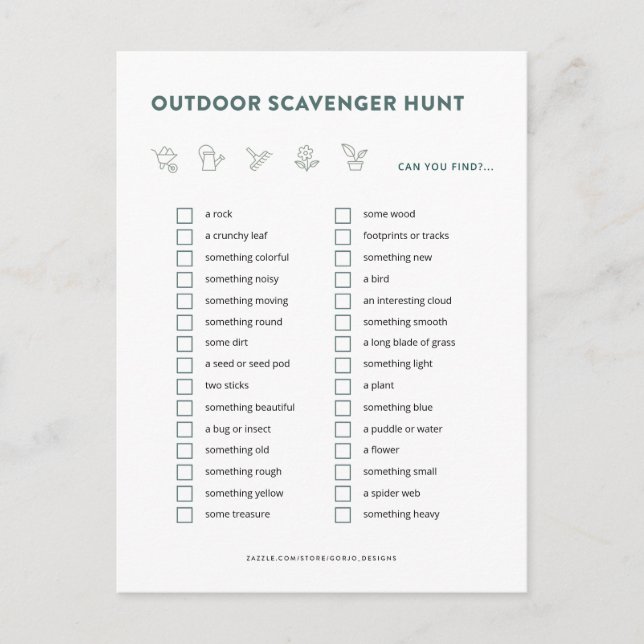 Outdoor Scavenger Hunt Kids Party Game Card (Front)