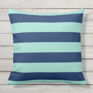 Outdoor Seafoam Green and Navy Stripes Cushion