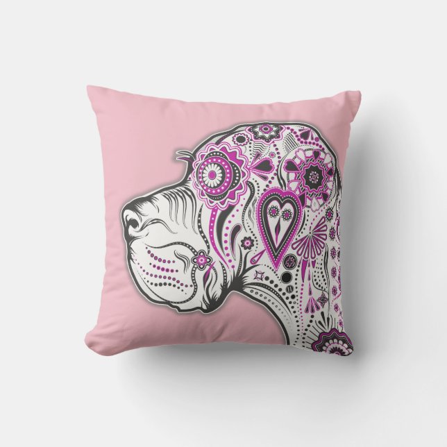Outdoor Sugar Skull Great Dane Pillow (Front)