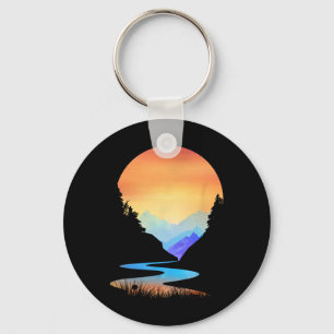 Outdoor Sunset Vintage Style Mountains Sun Nature  Key Ring