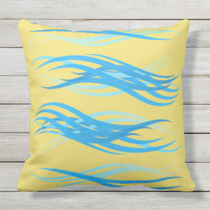 Outdoor Throw Pillow-Blue Waves Cushion