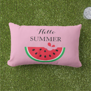 Outdoor Throw Pillow-Hello Summer  Lumbar Cushion