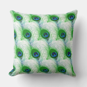 Outdoor Throw Pillow-Peacock Feathers Cushion