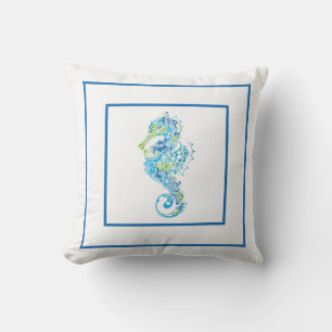 Outdoor Throw Pillow-Seahorse Cushion