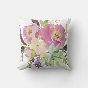 Outdoor Watercolor Flower and Succulent Cushion