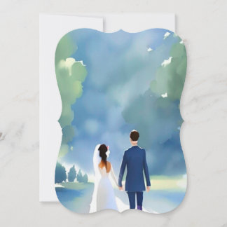Outdoor Wedding Pretty Watercolor Bride and Groom