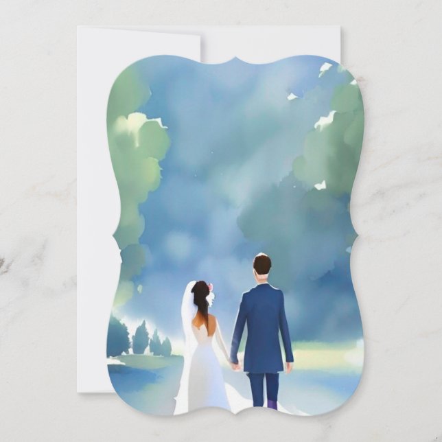 Outdoor Wedding Pretty Watercolor Bride and Groom (Front)